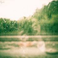 The view from a stained train window.