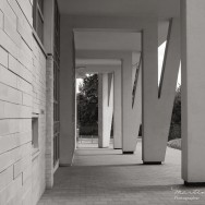 Architectural pillars on a London structure.