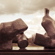 Henry Moore's "Two Piece Reclining Figure Number Five" in Hampstead Heath, London.