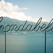 A steel sign overlooking a lake, it reads spondabella