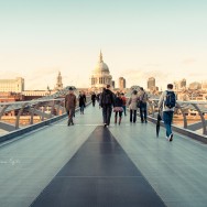 Millenium Bridge and St. Pauls Cathedral in London.