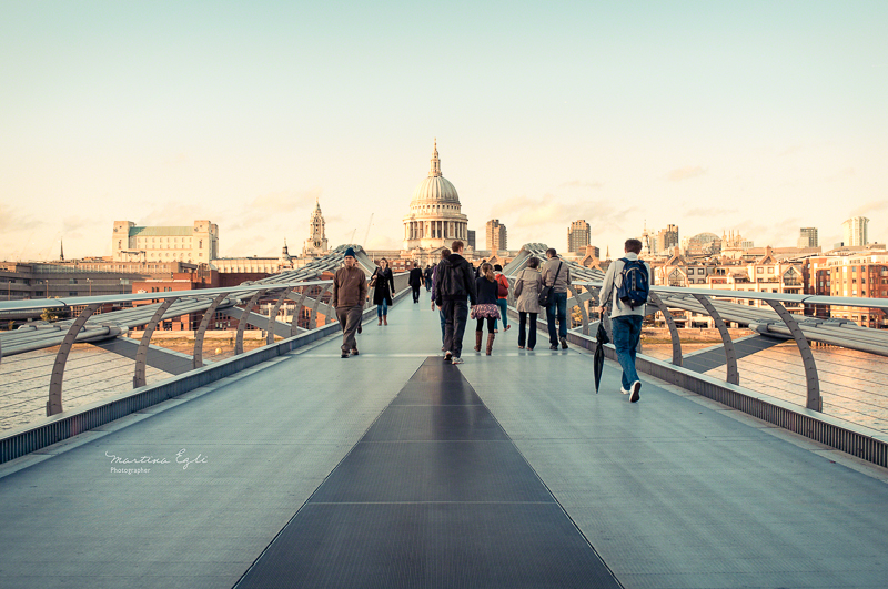 Millenium Bridge and St. Pauls Cathedral in London.