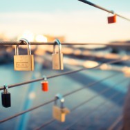 Padlocks on Millenium Bridge, London.