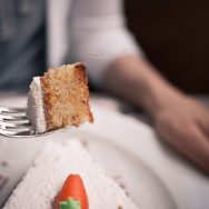 A piece of cake on a fork