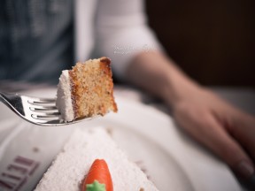 A piece of cake on a fork