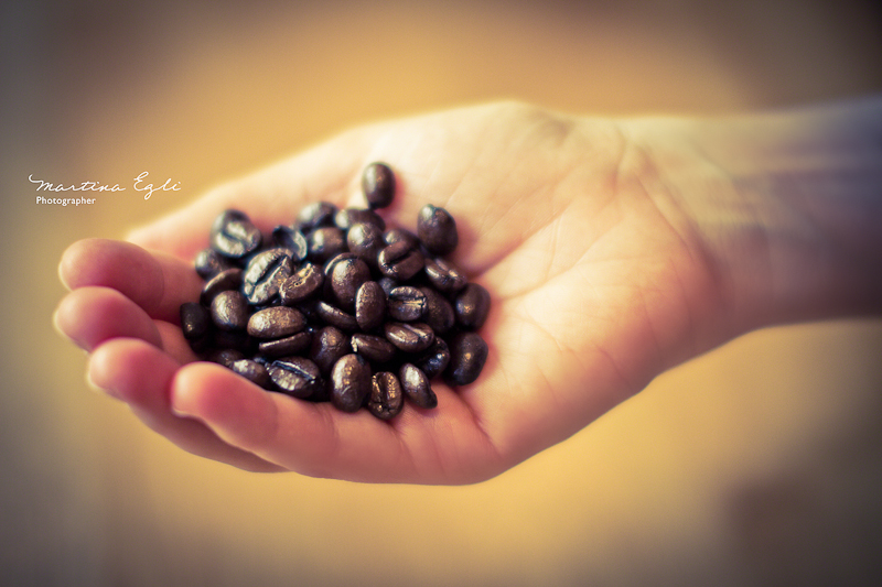 A handfull of coffee beans.