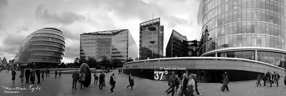 Panorama of London, including the London Assembly.