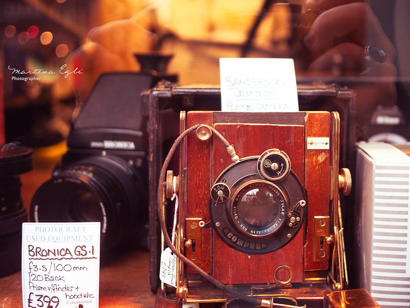 A window display from a camera shop in Hampstead, London.