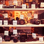 A window display from a camera shop in Hampstead, London.