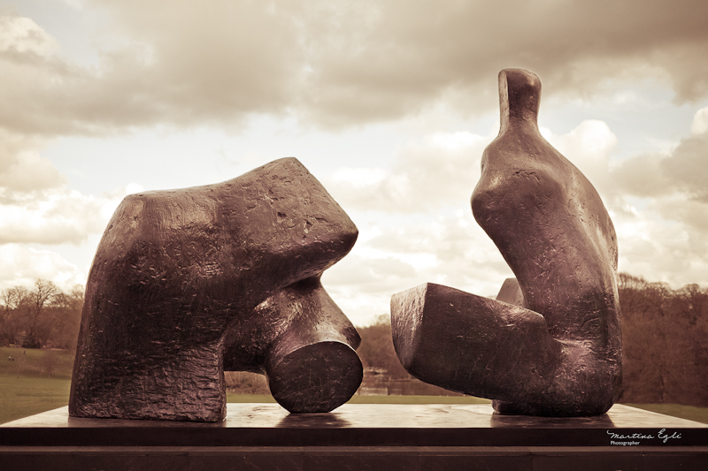 Henry Moore's "Two Piece Reclining Figure Number Five" in Hampstead Heath, London.