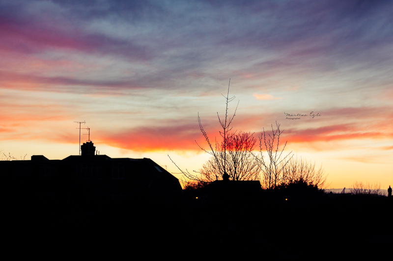 Sunset over the streets of London.