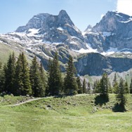 A Panorama of a Swiss Mountain Range.