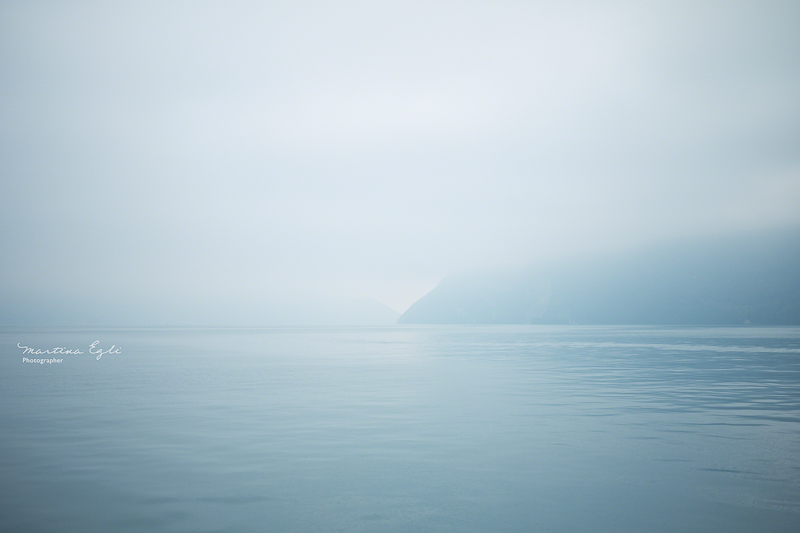 Lake Lucerne (Vierwaldstättersee) covered in mist.