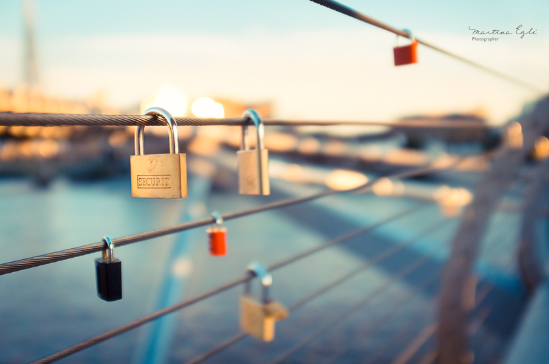 Padlocks on Millenium Bridge, London.